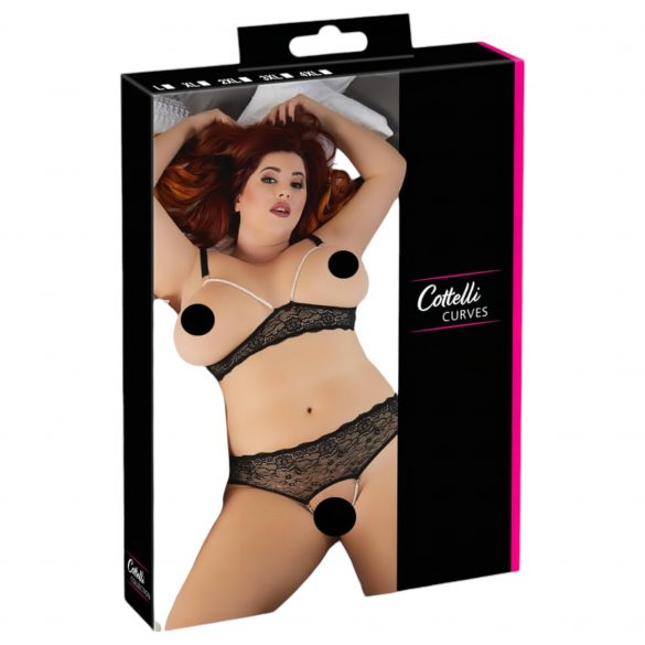 Set di intimo sexy in pizzo con perle - Cottelli Taglie Forti (nero)  - 2XL