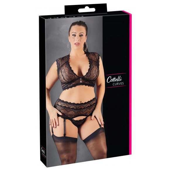 Set Intimo Plus Size in Pizzo con Strass Cottelli (nero) 