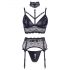 Set di Lingerie in Pizzo Lucido con Manette Bondage - Cottelli Collection (Nero) 