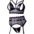 Set di Lingerie in Pizzo Lucido con Manette Bondage - Cottelli Collection (Nero)  - L