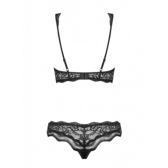Set di lingerie Obsessive Luvae con strass e motivi floreali (nero) - L/XL