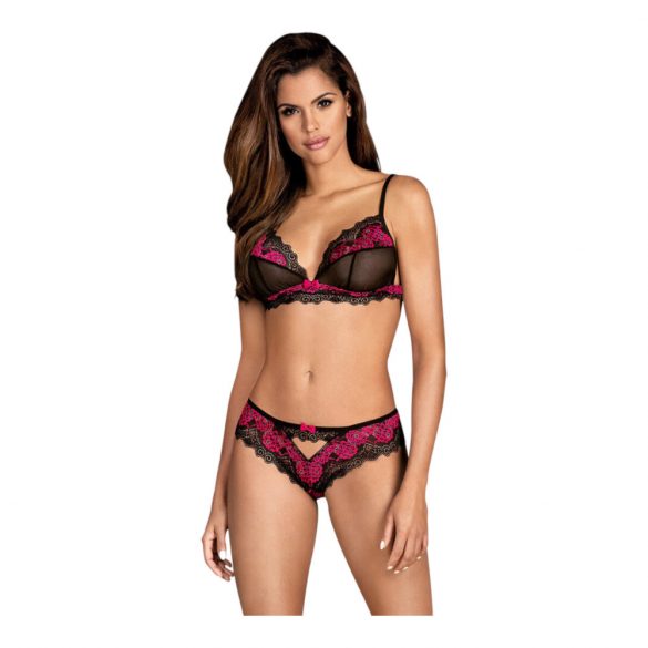 Set intimo in pizzo Obsessive Tulia (nero e rosa)  - L/XL