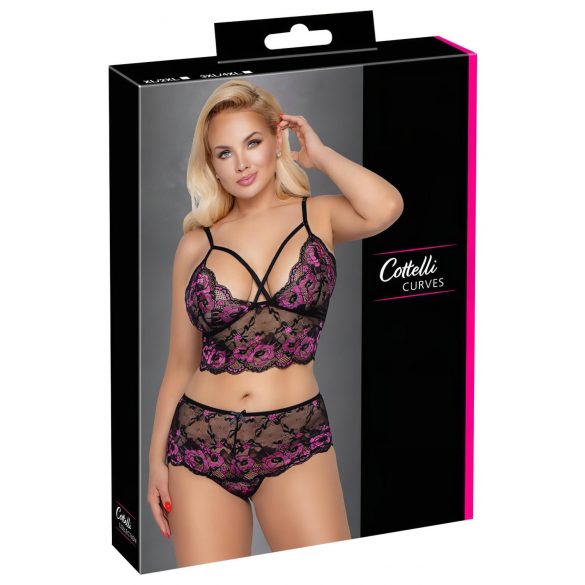 Set Intimo Floreale Plus Size Cottelli (Nero-Viola)  - 3XL/4XL