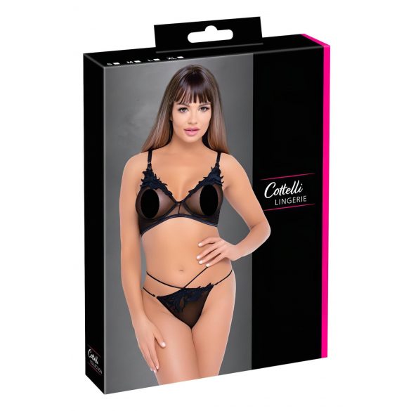 Cottelli - set di reggiseno trasparente con inserti in pizzo (nero)