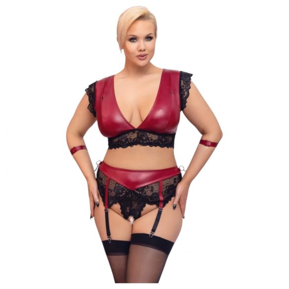 Set Reggicalze e Bralette in Pizzo Cottelli Bondage Taglie Forti (Rosso-Nero) 