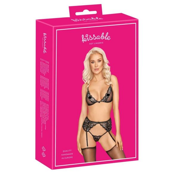 Set Intimo Ricamato Kissable (Nero)  - L/XL