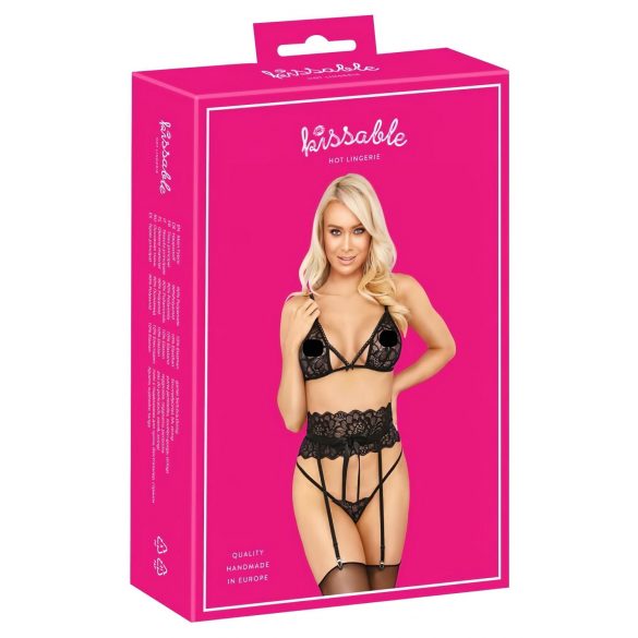 Set di Lingerie Sensuale con Reggicalze - Kissable (Nero) 