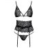 Set di Lingerie Sensuale con Reggicalze - Kissable (Nero) 