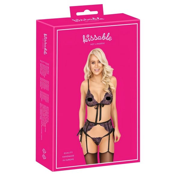 Set Intimo Ricamato Rosa e Viola "Kissable" (Nero) 