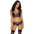 Set di intimo in pizzo a 3 pezzi Cottelli (nero-viola)  - M