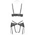 Reggiseno Aperto in Pizzo con Perizoma e Giarrettiere - Set Seducente  - M