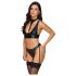 Set Intimo Opaco in Nero con Reggicalze e Manette Integrati 