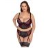 Set di intimo sexy in pizzo con motivi floreali e reggicalze (nero-rosso) - Taglie Forti Cottelli 