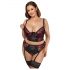 Set di intimo sexy in pizzo con motivi floreali e reggicalze (nero-rosso) - Taglie Forti Cottelli 