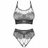 Set Intimo Sexy in Rete Aperta e Flessibile (Nero) - Taglia Unica S-L 