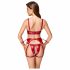 Cottelli Bondage - set reggiseno lucido con polsini (rosso) - M