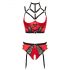 Abierta Fina - set reggiseno con anelli e cinturini (rosso-nero)