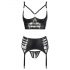 Abierta Fina - set di lingerie scintillante con lacci e pizzo (nero)