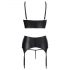 Abierta Fina - set di lingerie scintillante con lacci e pizzo (nero)