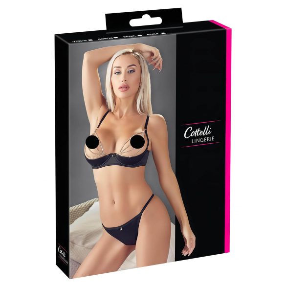 Cottelli - Set satin nero con catene e strass sensuali - 85C/L