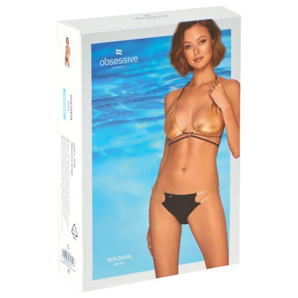 Obsessive Goldivia - bikini lucido con collo allacciato (oro-nero)