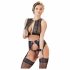 Set di Lingerie Bondage in Pizzo e Strisce Lucide con Borchie e Polsiere (4 pezzi) 