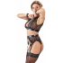 Set di Lingerie Bondage in Pizzo e Strisce Lucide con Borchie e Polsiere (4 pezzi) 