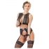 Set di Lingerie Bondage in Pizzo e Strisce Lucide con Borchie e Polsiere (4 pezzi)  - M