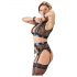 Set di Lingerie Bondage in Pizzo e Strisce Lucide con Borchie e Polsiere (4 pezzi)  - M