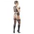 Set di Lingerie Bondage in Pizzo e Strisce Lucide con Borchie e Polsiere (4 pezzi)  - M