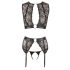 Set di Lingerie Bondage in Pizzo e Strisce Lucide con Borchie e Polsiere (4 pezzi)  - M