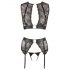 Set di Lingerie Bondage in Pizzo e Strisce Lucide con Borchie e Polsiere (4 pezzi)  - M