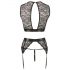 Set di Lingerie Bondage in Pizzo e Strisce Lucide con Borchie e Polsiere (4 pezzi)  - M