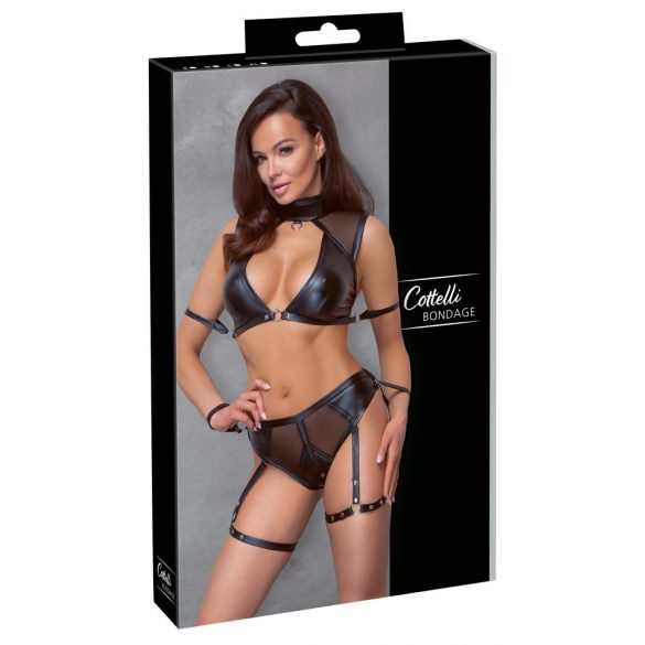 Set Reggiseno Bondage Cottelli con Inserti in Rete (Nero)  - XL