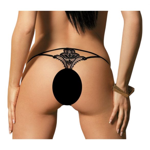 Tanga Obsessive Luiza con Ricamo Floreale Tulipano (Nero) 