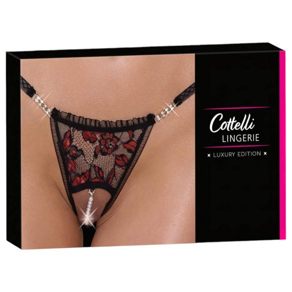 Tanga di Lusso Cottelli con Perle e Ricamo di Rose (Rosso-Nero) 