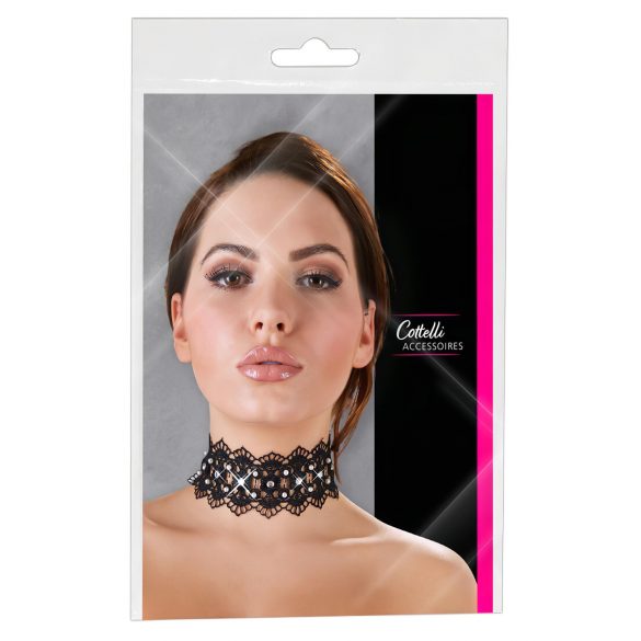 Cottelli - Colletto in pizzo con perline e strass (nero)