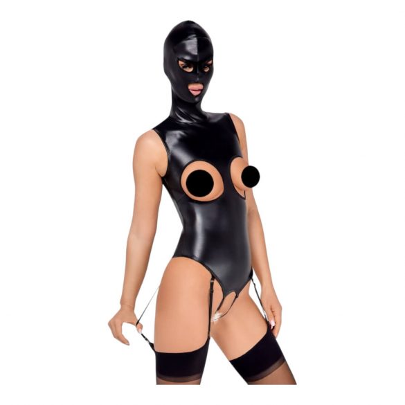 Body con maschera e aperture intime (nero) 