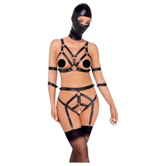 Set di Imbracatura Corpo e Maschera per il Viso Bad Kitty (nero) per Feste BDSM Selvagge 