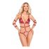 Body bondage rosso con borchie e catenine decorative 