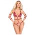 Body bondage rosso con borchie e catenine decorative  - L