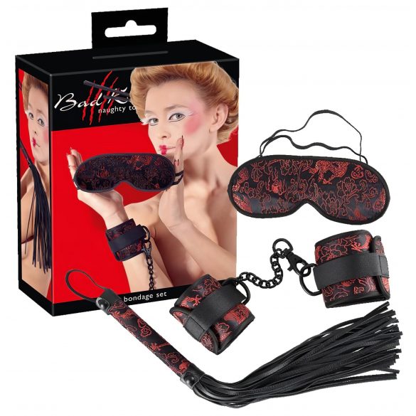 Set da Bondage in Raso con Ricami Rossi - Stile Asiatico (rosso-nero) 