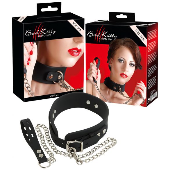 Bad Kitty - Collare in silicone con guinzaglio (nero) 