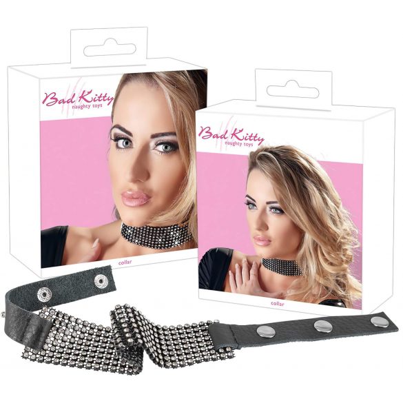 Bad Kitty - Collare nero con strass scintillanti