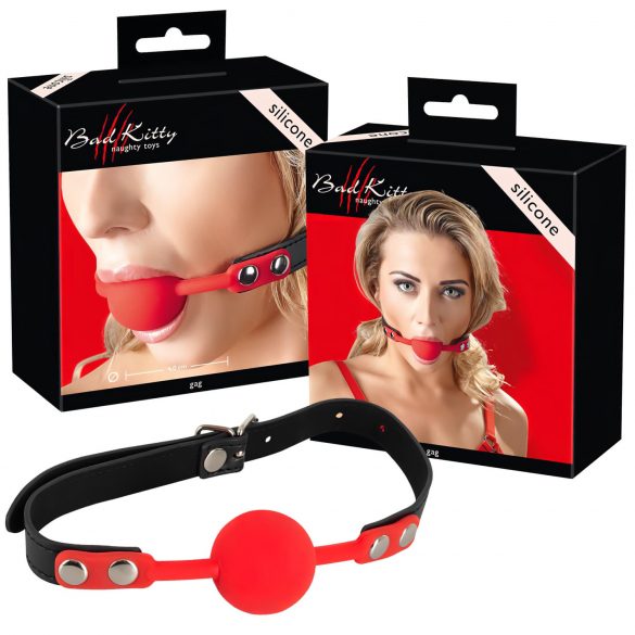 Mordacchia in silicone rosso con cinturino in finta pelle (rosso) - Bad Kitty 