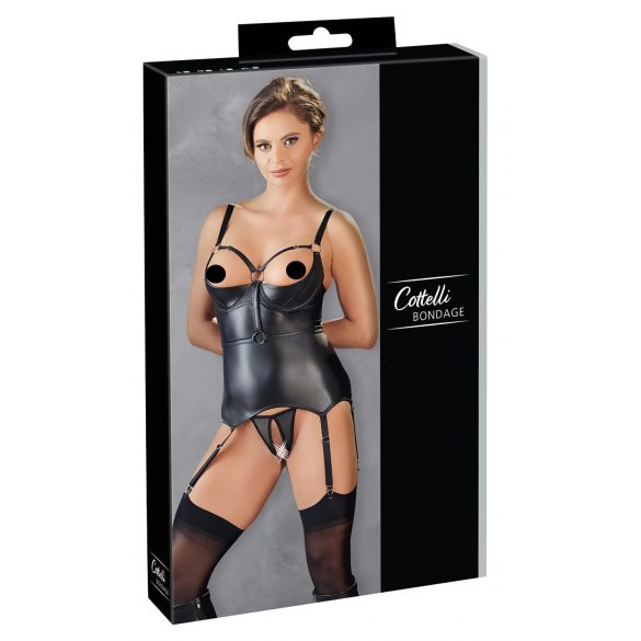 Cottelli Bondage - Top lucido con reggiseno e polsiere (nero)