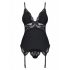 Corsetto con Reggicalze e Perizoma in Pizzo Obsessive 810-COR-1 (Nero)  - L/XL