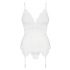 Obsessive 810-COR-2 - Top e tanga in pizzo con giarrettiera (bianco)