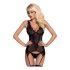 Obsessive Emperita - Top con Reggicalze e Tanga Ricamato (Nero)  - L/XL