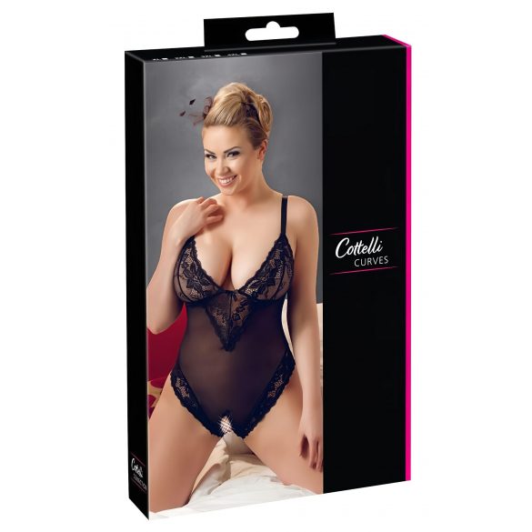 Body in Pizzo con Apertura Intima - Taglia Plus (Nero)  - XXL